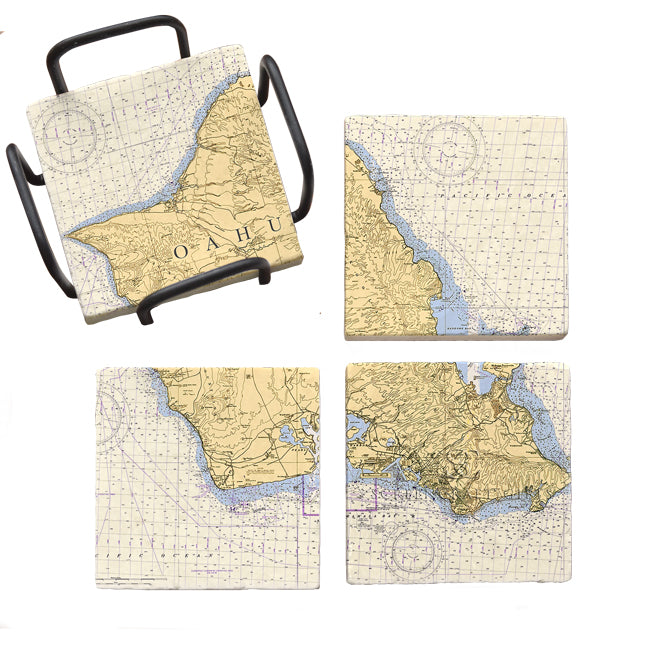 Oahu, HI- Marble Coaster Set