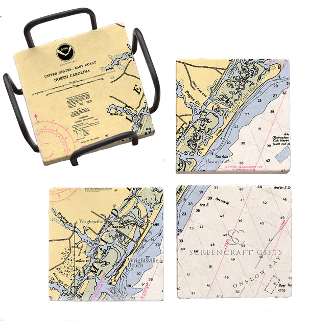 Wrightsville Beach, NC - Marble Coaster Set