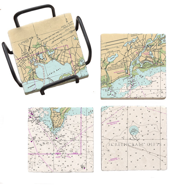 West Yarmouth, MA - Marble Coaster Set