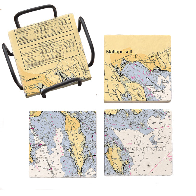 Mattapoisett, MA - Marble Coaster Set