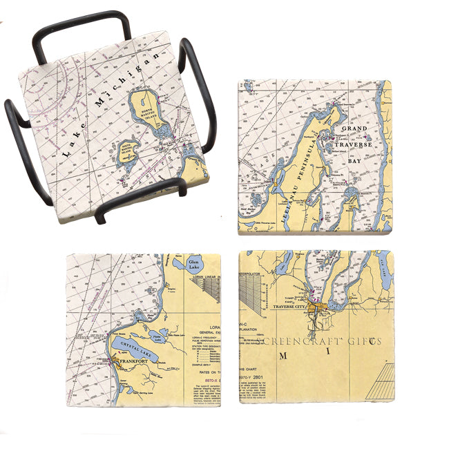 Traverse City, MI -  Marble Coaster Set