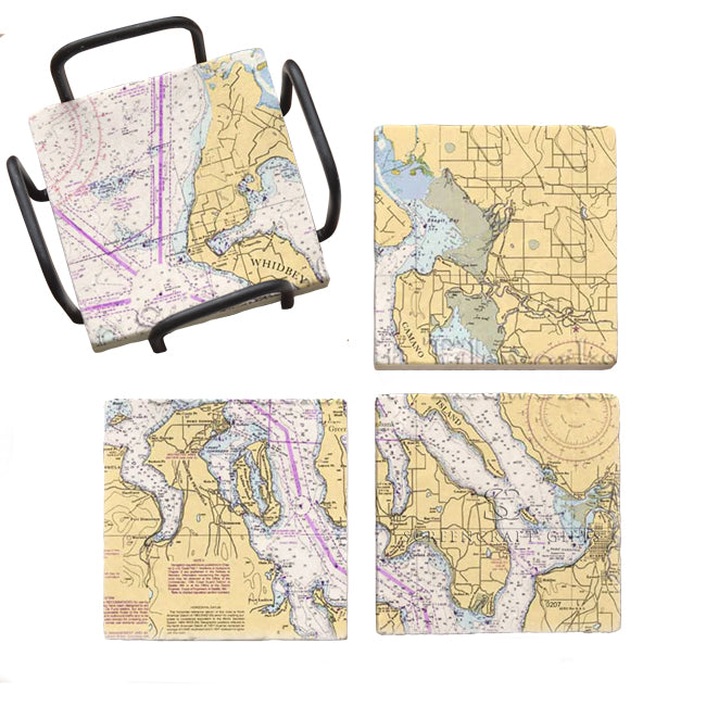Whidbey Island, WA - Marble Coaster Set