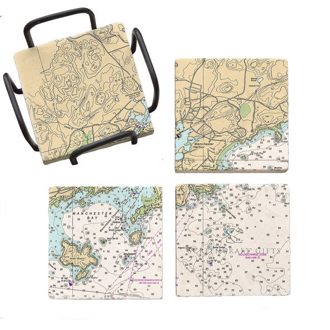 Manchester by the Sea, MA - Marble Coaster Set
