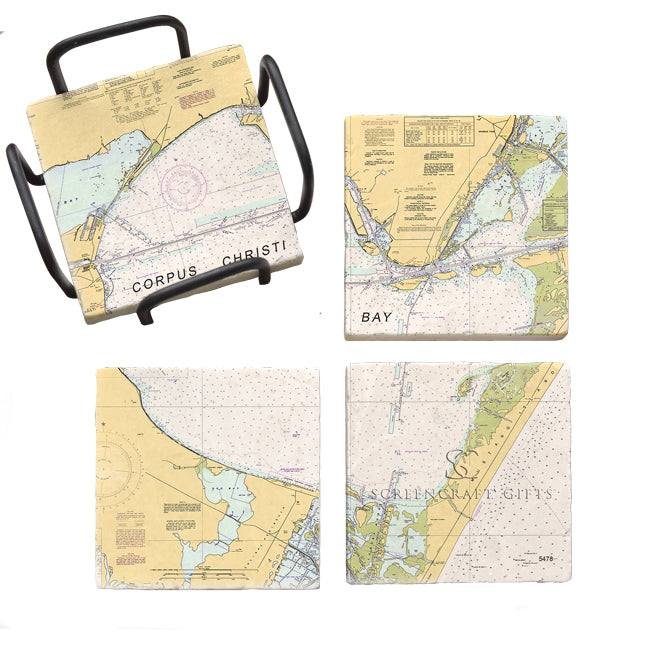 Corpus Christi Bay, TX - Marble Coaster Set