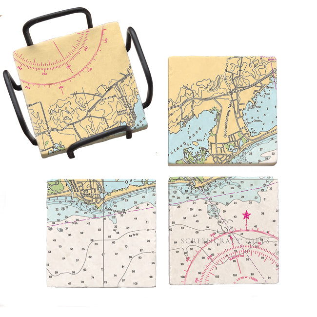 Quonochontaug, RI  - Marble Coaster Set
