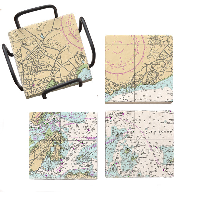 Beverly Harbor, Ma - Marble Coaster Set