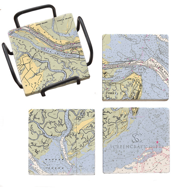 Tybee Island, GA  - Marble Coaster Set