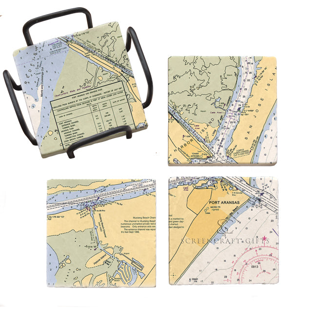 Port Aransas, TX - Marble Coaster Set