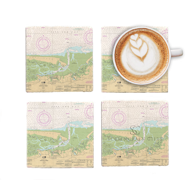 Barnstable Harbor, MA - Marble Coaster Set