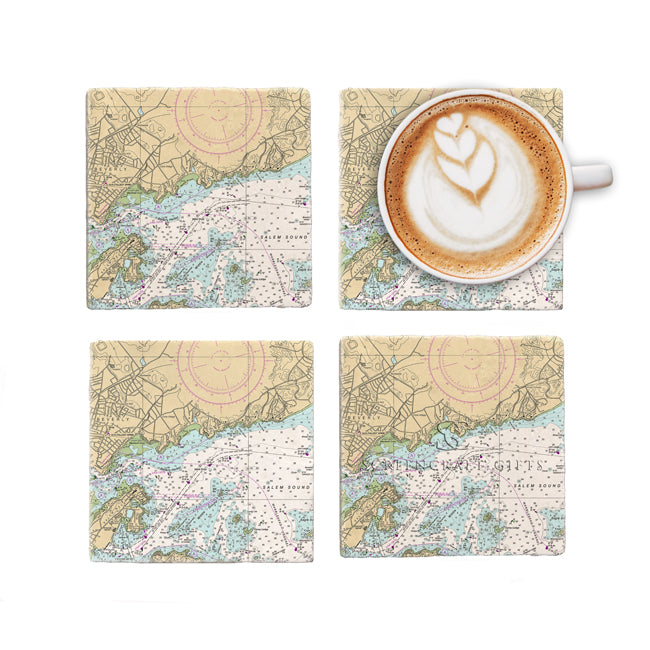 Beverly Harbor, Ma - Marble Coaster Set