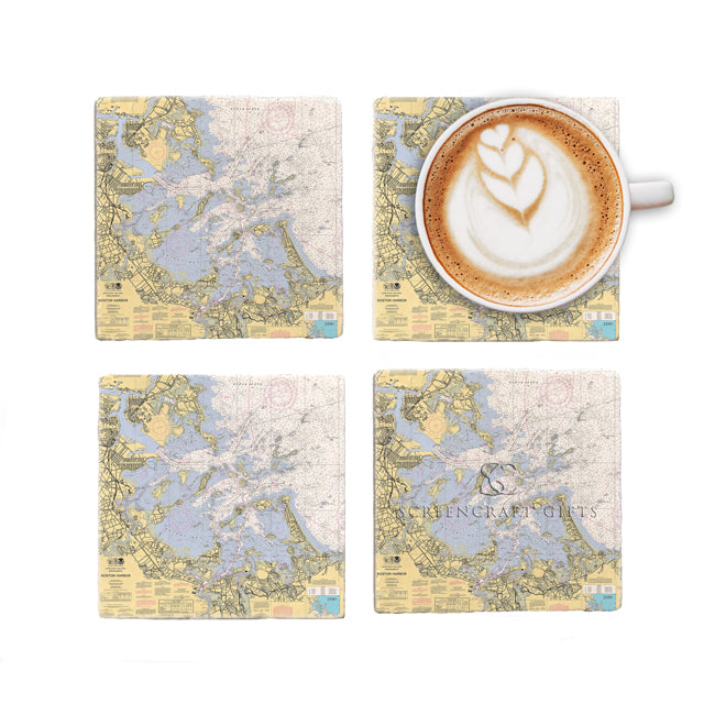 Boston Harbor MA - Marble Coaster Set