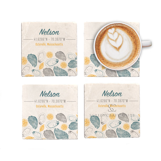 Lemon & Oysters Marble Coasters - Personalized