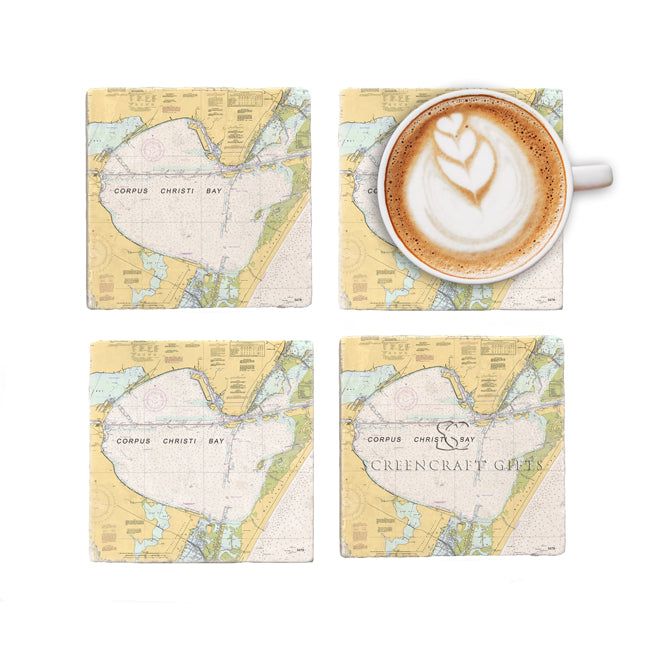Corpus Christi Bay, TX - Marble Coaster Set