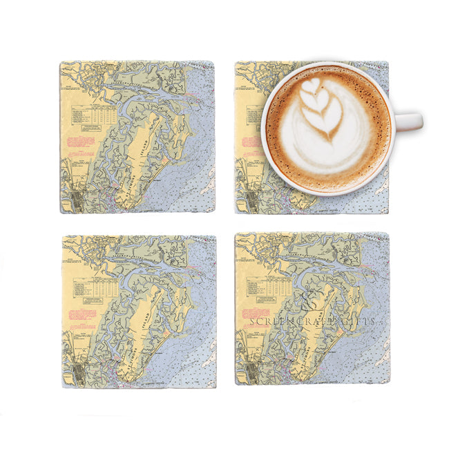 St. Simons Island, GA - Marble Coaster Set