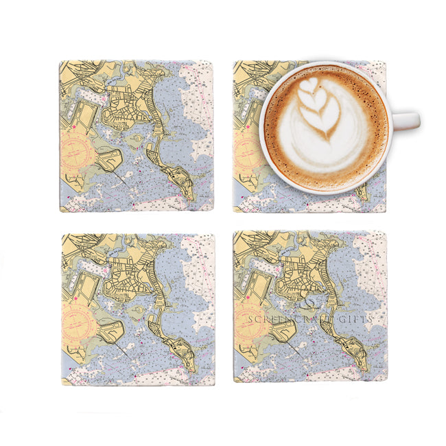 Winthrop, MA- Marble Coaster Set