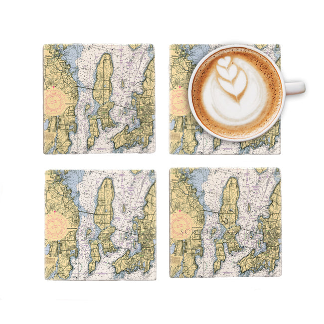 Wickford to Newport, RI- Marble Coaster Set