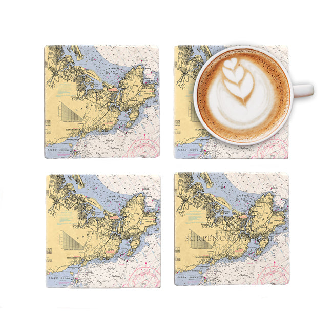 Cape Ann, MA - Marble Coaster Set