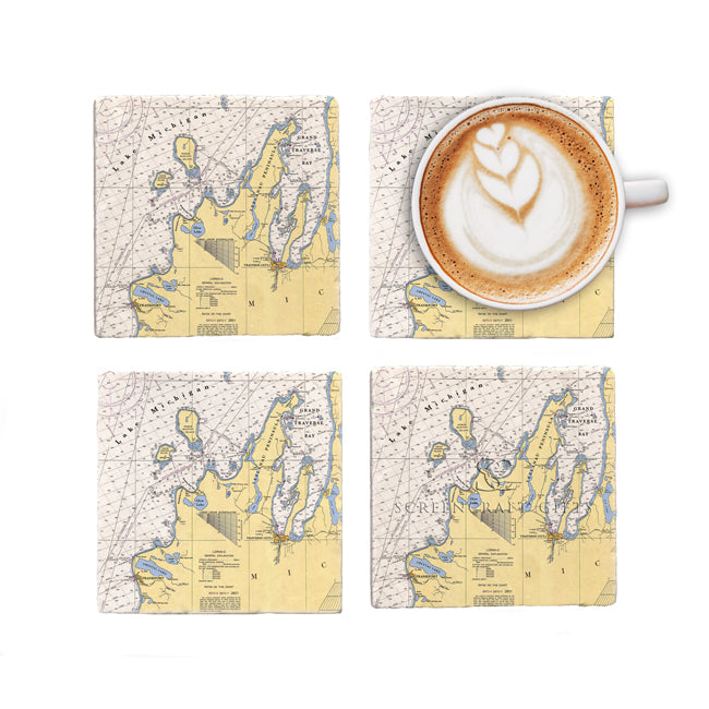 Traverse City, MI -  Marble Coaster Set