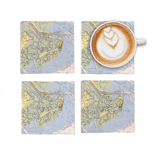Tybee Island, GA  - Marble Coaster Set