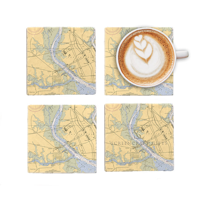 Ashley River, SC- Marble Coaster Set