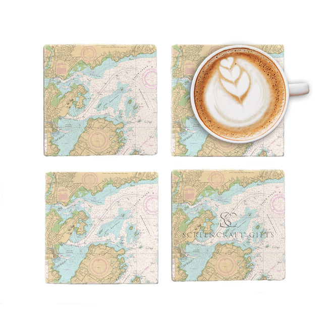 North Shore, MA - Marble Coaster Set