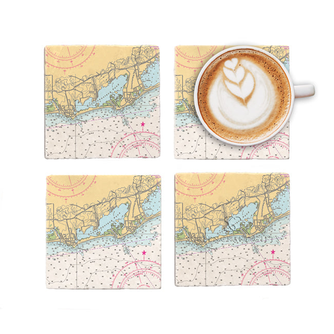 Quonochontaug, RI  - Marble Coaster Set