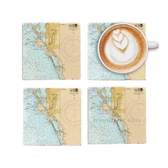 Siesta Key, FL - Marble Coaster Set