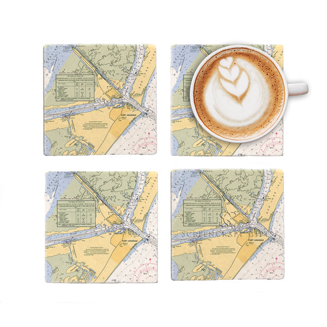 Port Aransas, TX - Marble Coaster Set