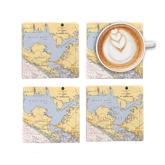 Panama City Beach, FL - Marble Coaster Set