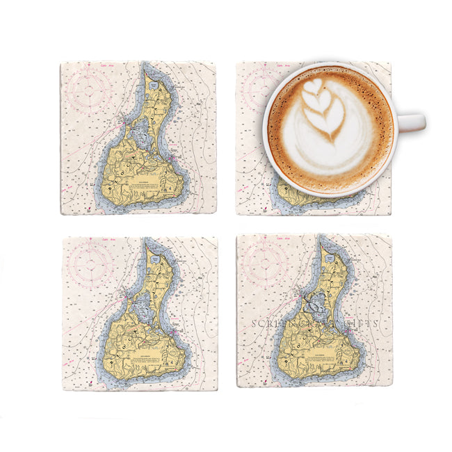 Block Island, RI - Marble Coaster Set