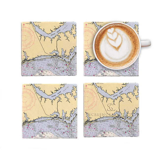 Emerald Isle, NC - Marble Coaster Set