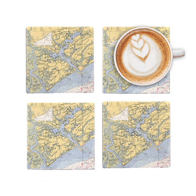 Edisto Island, SC - Marble Coaster Set