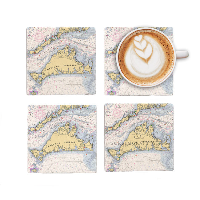 Martha's Vineyard, MA - Marble Coaster Set