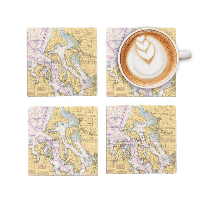 Whidbey Island, WA - Marble Coaster Set