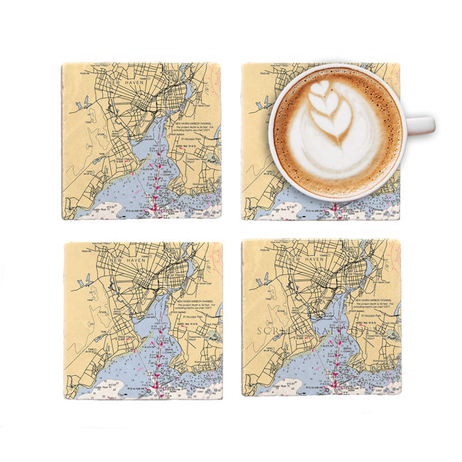 New Haven, CT - Marble Coaster Set