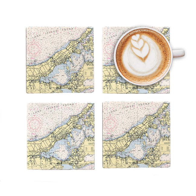 Peconic Bay, NY - Marble Coaster Set