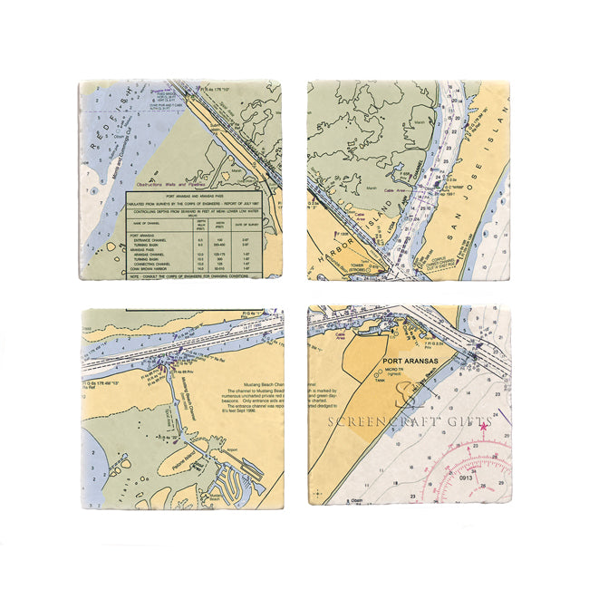 Port Aransas, TX - Marble Coaster Set