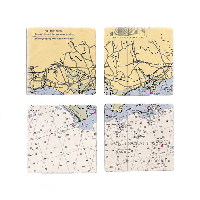 Clinton, CT - Marble Coaster Set