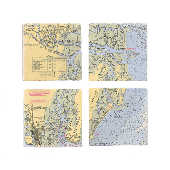 St. Simons Island, GA - Marble Coaster Set