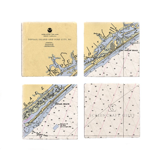 Surf City, NC  - Marble Coaster Set