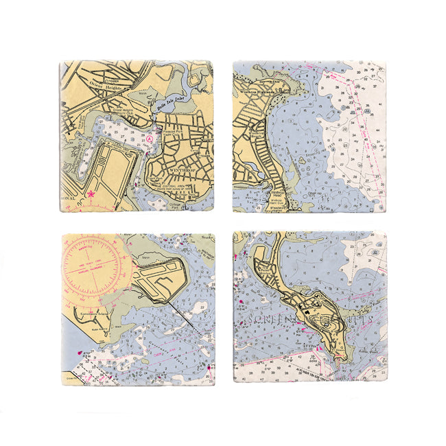 Winthrop, MA- Marble Coaster Set