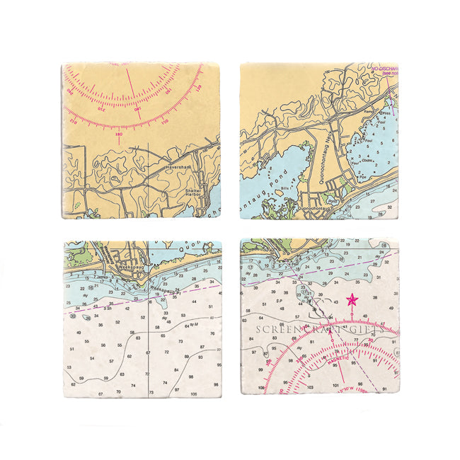 Quonochontaug, RI  - Marble Coaster Set