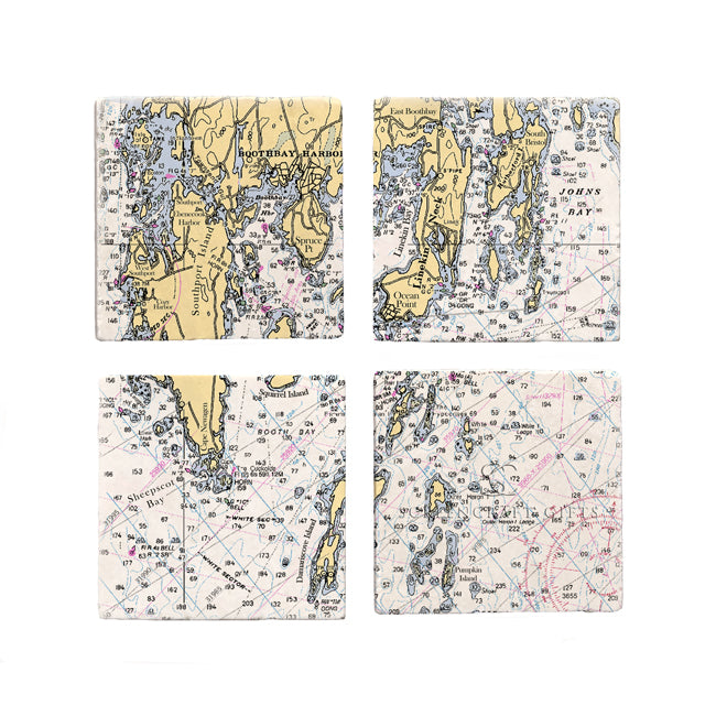 Boothbay Harbor, ME- Marble Coaster Set