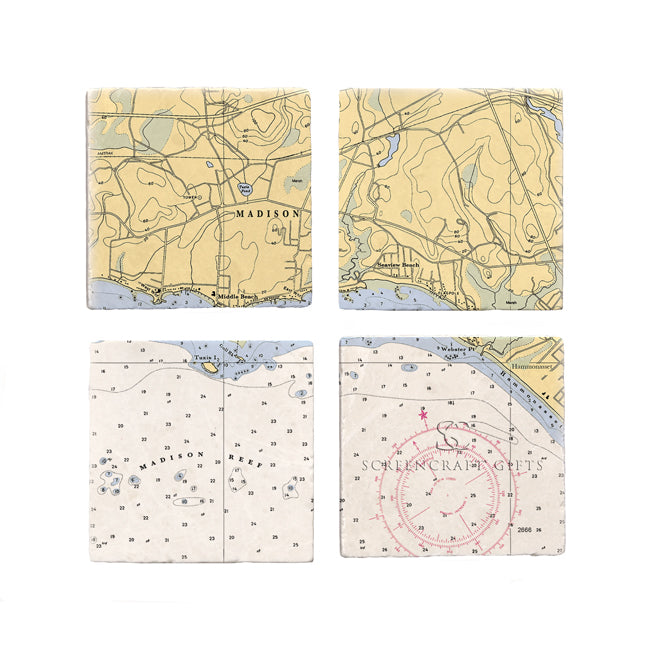 Madison, CT  - Marble Coaster Set