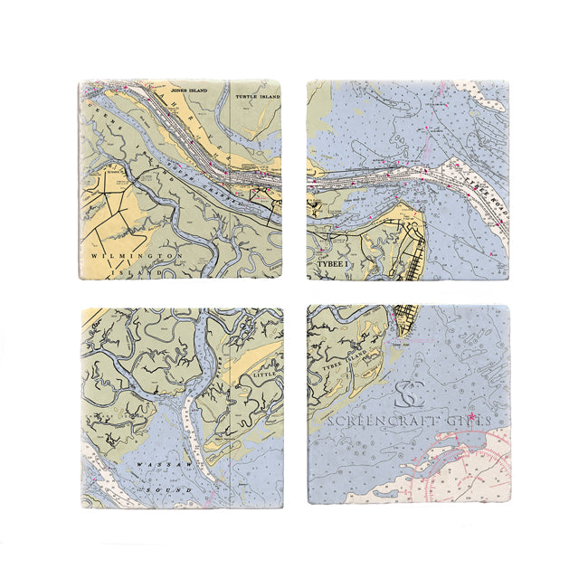 Tybee Island, GA  - Marble Coaster Set