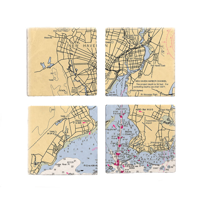 New Haven, CT - Marble Coaster Set
