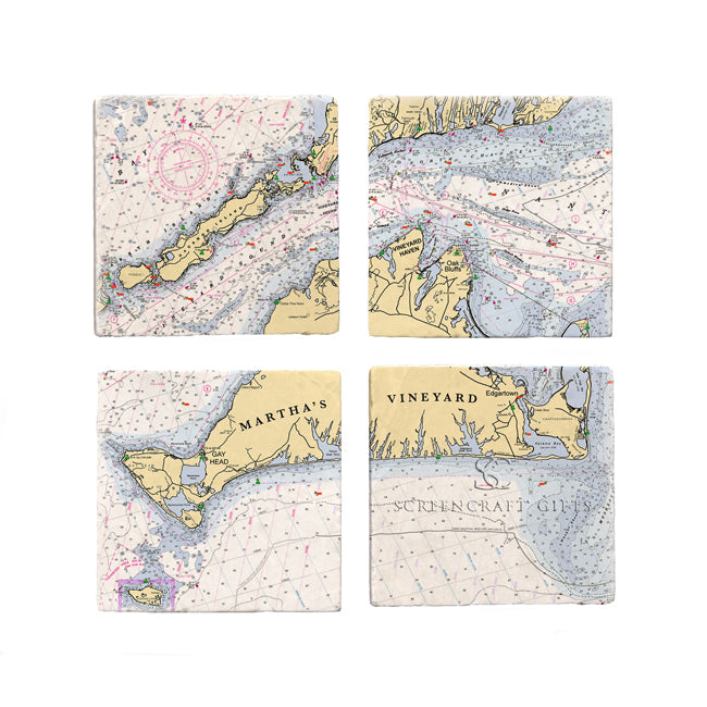Martha's Vineyard, MA - Marble Coaster Set