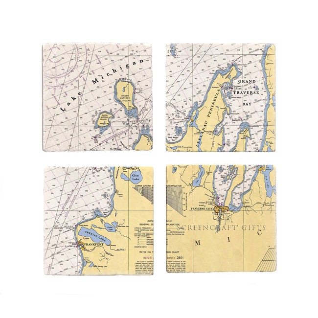 Traverse City, MI -  Marble Coaster Set