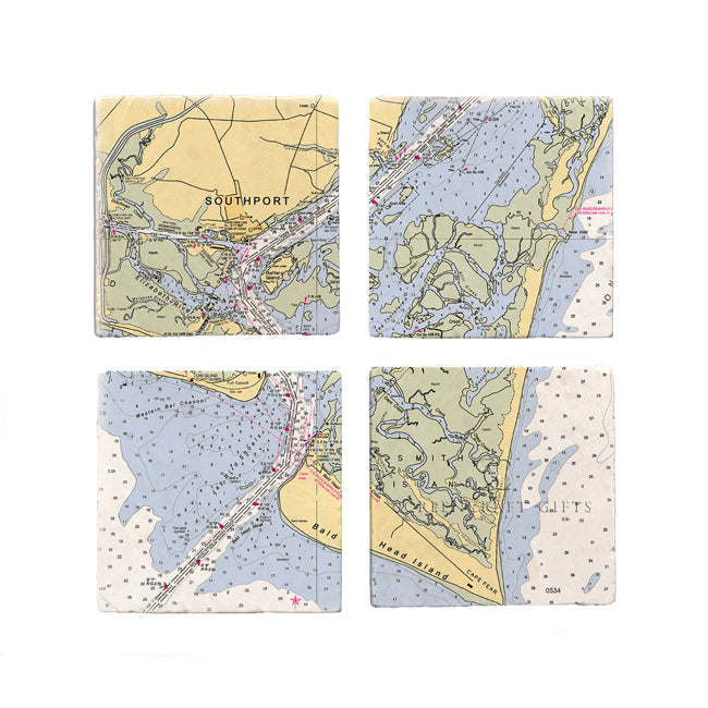 Bald Head Island, NC - Marble Coaster Set