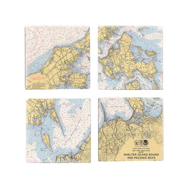 Shelter Island Sound and Peconic Bays, NY - Marble Coaster Set